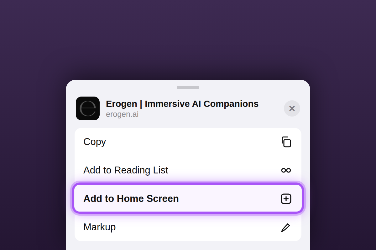 iOS share sheet with the Add to Home Screen option highlighted